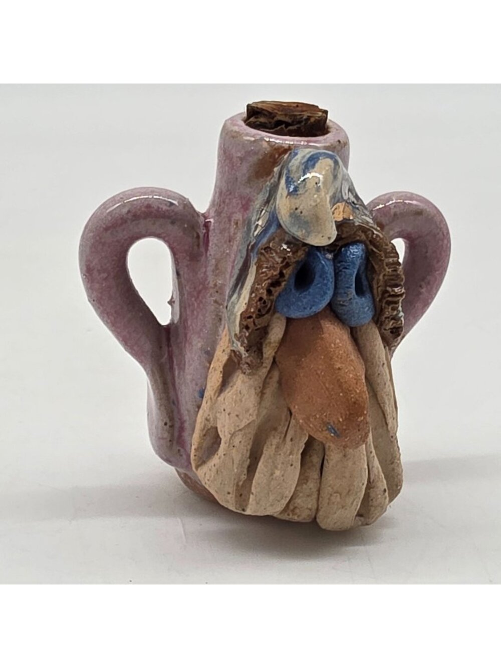 Handcrafted Ceramic Miniature Whimsical Face Pink Jug With Cork Stopper &